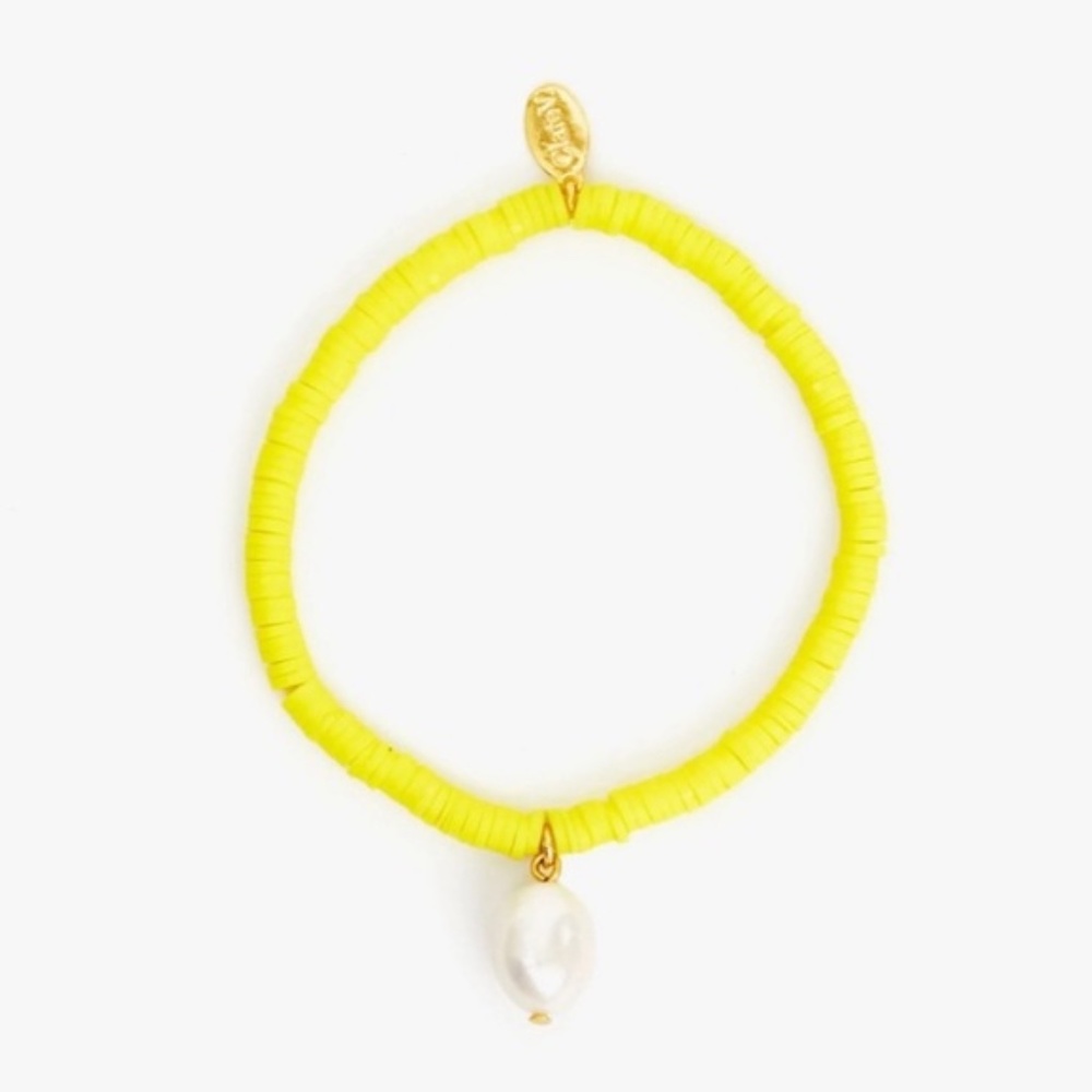 Clare V Beaded Disc Stretch Bracelet Neon Yellow